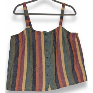 Madewell womens xl linen cotton green blouse boxy stripe shirt top yellow